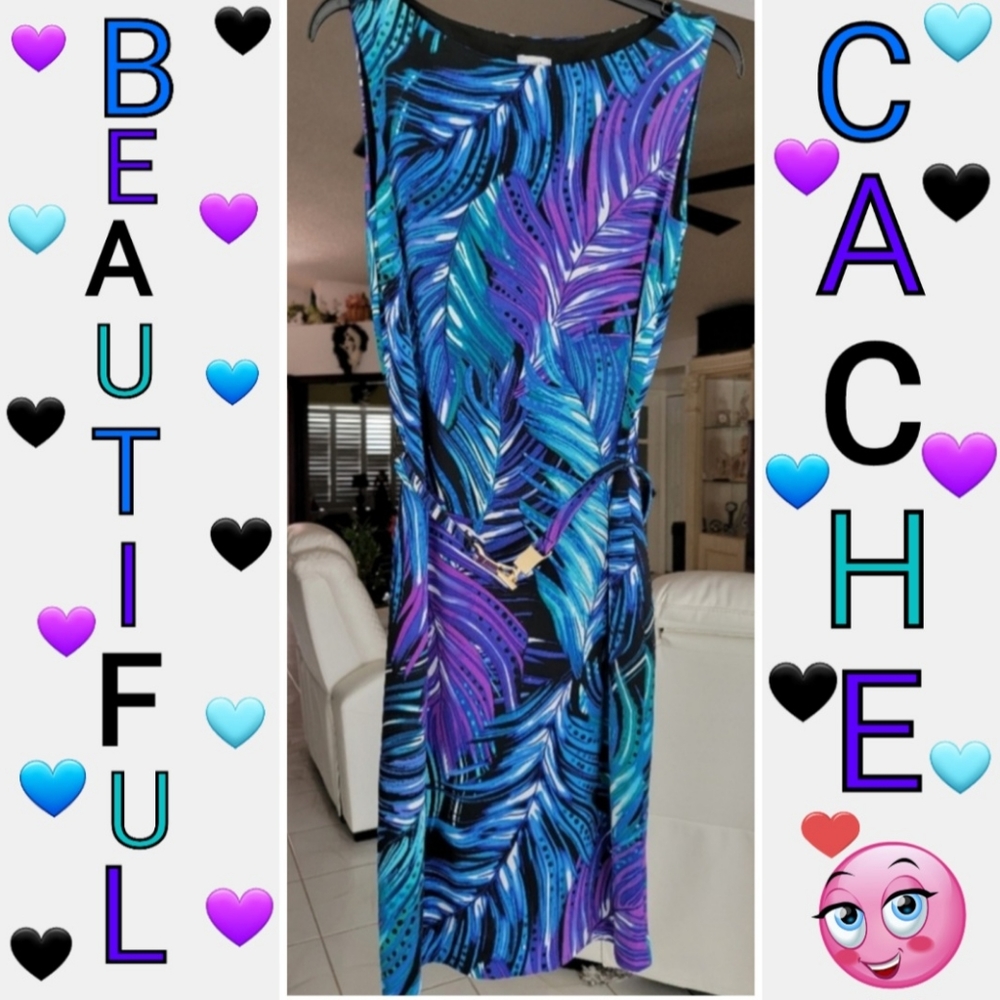 Cache Blue 💙 Purple 💜 Sleeveless Belted Stretch Teresy Bodycon Dress, Size M